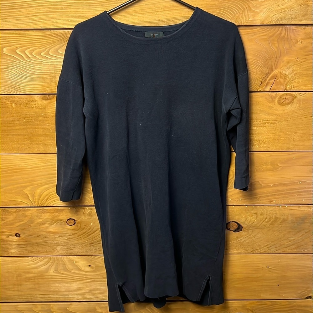 J. CREW Womens Oversized Basic Dress PTP 22 Lg Navy blue Cotton long sleeve mini